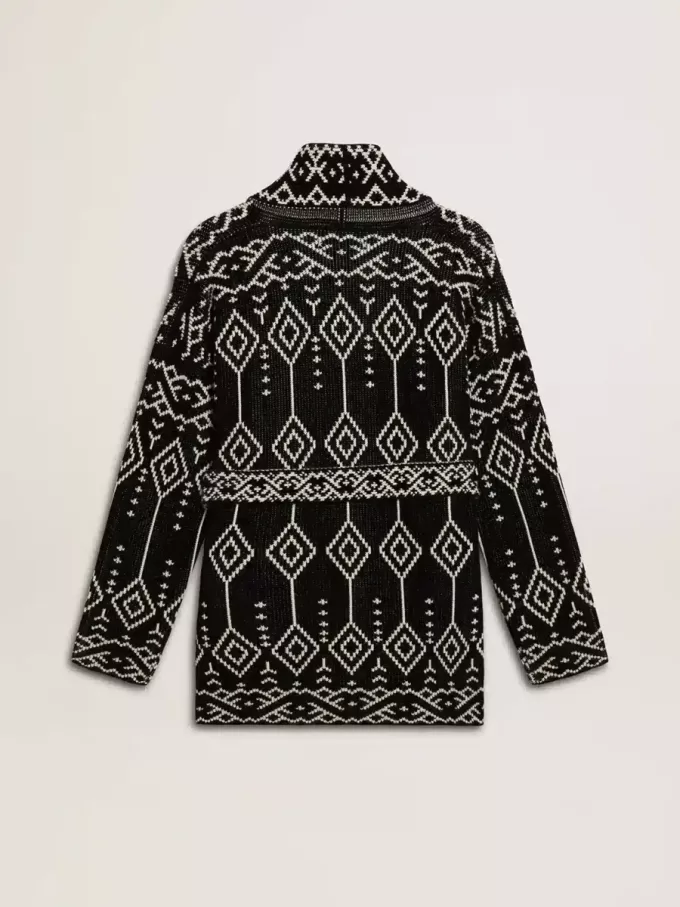Schwarze Damenstrickjacke mit Gürtel und Kristallen Schwarze Damenstrickjacke mit Gürtel und Kristallen
