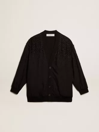 Schwarze Damenstrickjacke mit schattierter Stickerei
