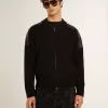 Schwarze Herrenjacke aus Merinowolle mit Lederaufnähern
