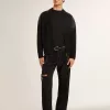 Schwarze Herrenjacke aus Merinowolle mit Lederaufnähern