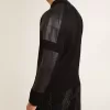 Schwarze Herrenjacke aus Merinowolle mit Lederaufnähern
