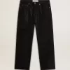Schwarze Herrenjeans mit lockerer Passform und Kristallen mit Farbverlaufseffekt