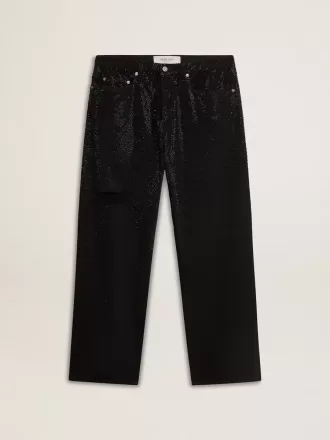 Schwarze Herrenjeans mit lockerer Passform und Kristallen mit Farbverlaufseffekt