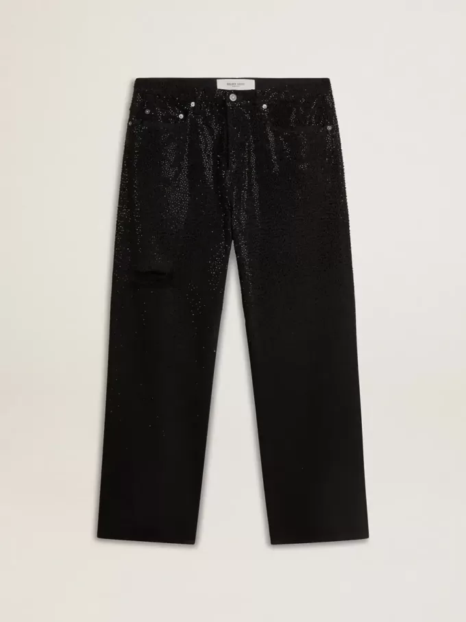 Schwarze Herrenjeans mit lockerer Passform und Kristallen mit Farbverlaufseffekt