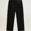 Schwarze Herrenjeans mit lockerer Passform und Kristallen mit Farbverlaufseffekt