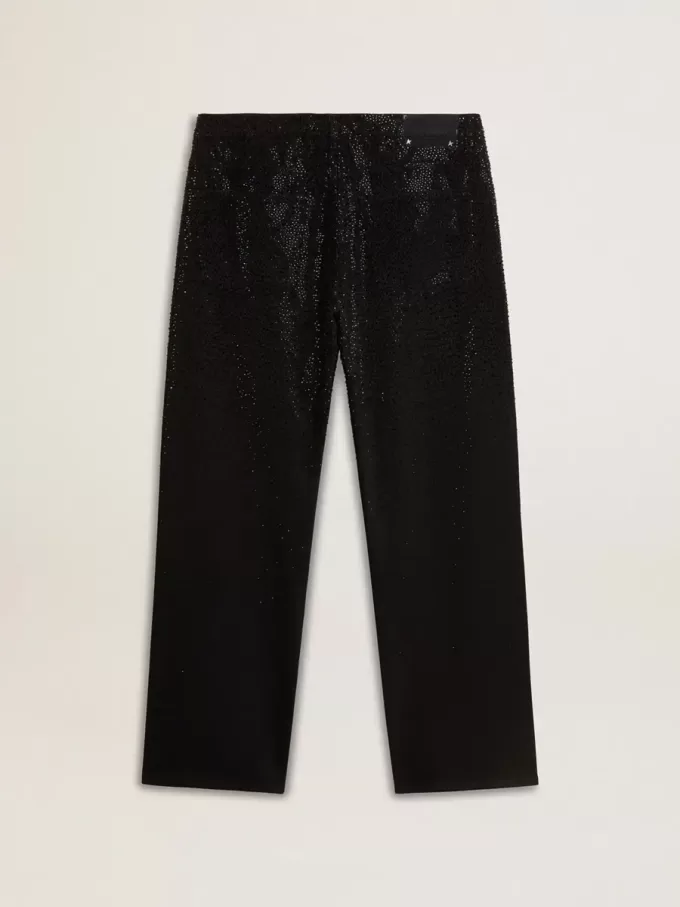 Schwarze Herrenjeans mit lockerer Passform und Kristallen mit Farbverlaufseffekt