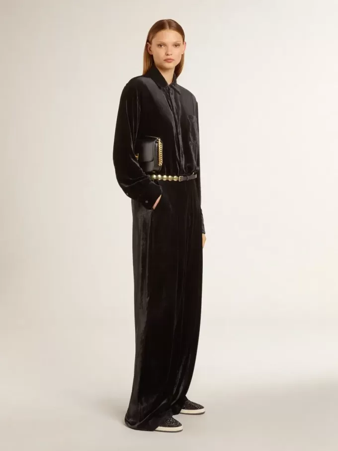 Schwarze Hose mit Samteffekt Schwarze Hose mit Samteffekt