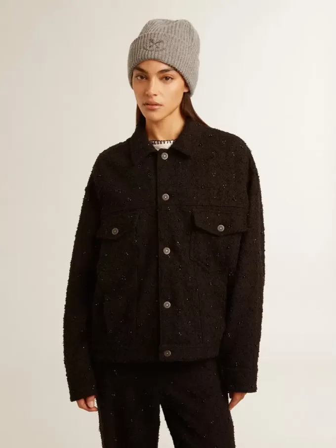 Schwarze Jeansjacke für Damen mit Stickerei