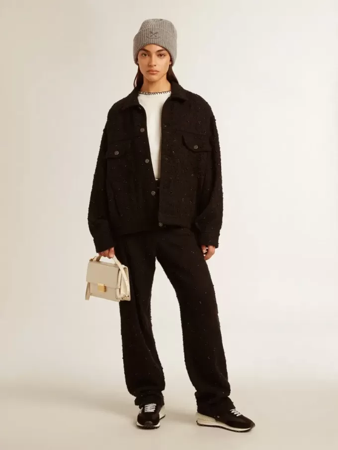 Schwarze Jeansjacke für Damen mit Stickerei