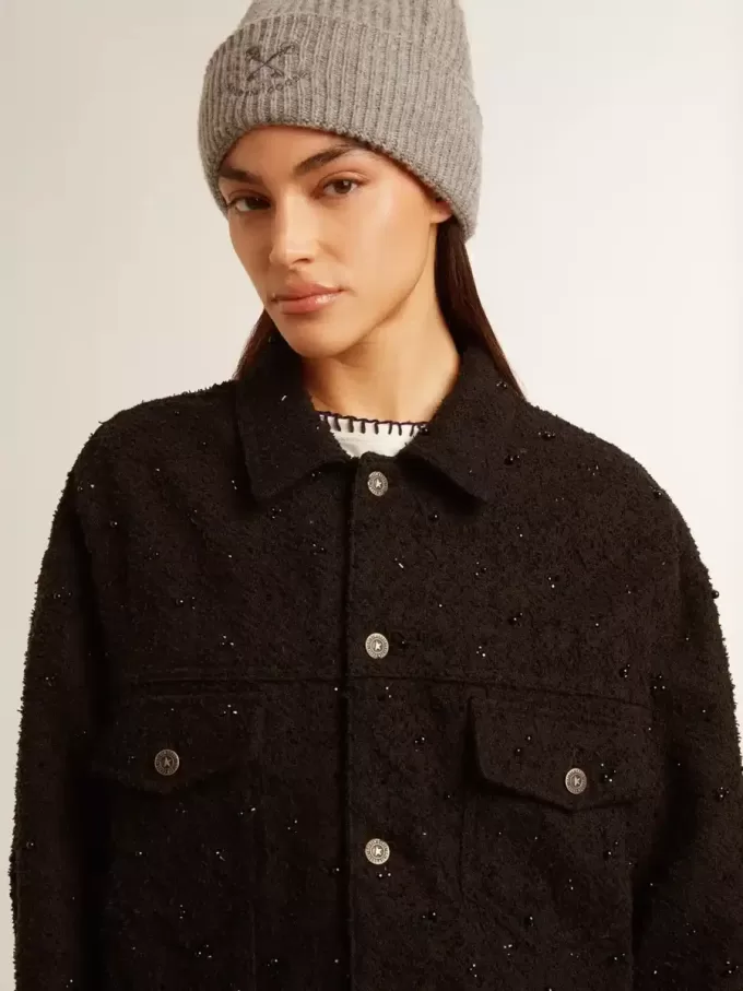 Schwarze Jeansjacke für Damen mit Stickerei