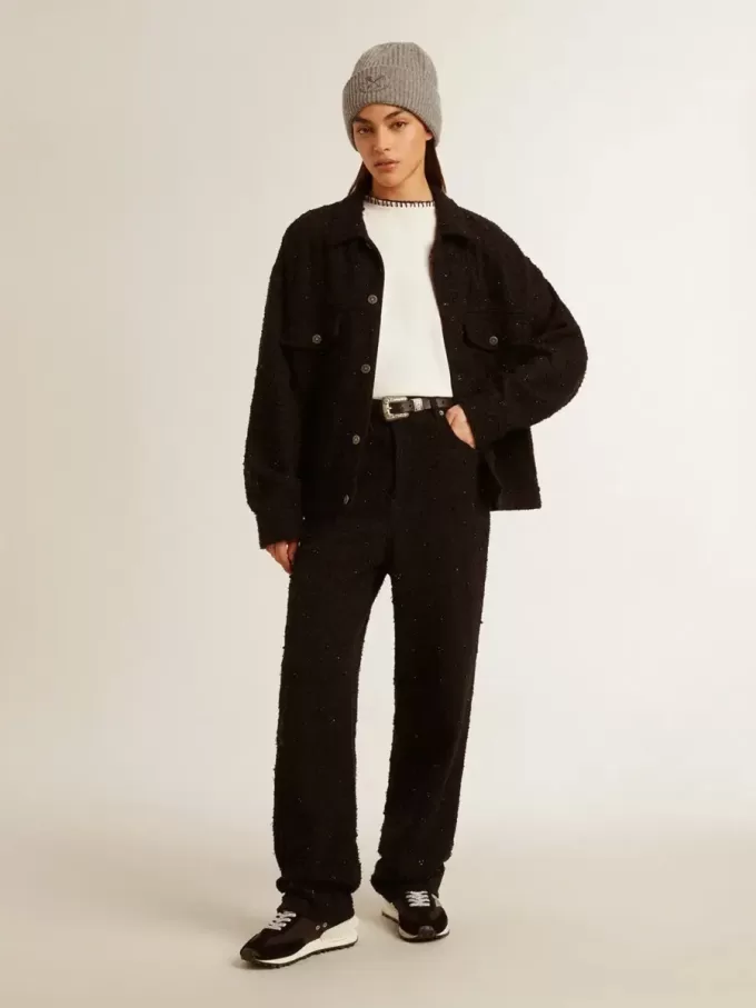 Schwarze Jeansjacke für Damen mit Stickerei