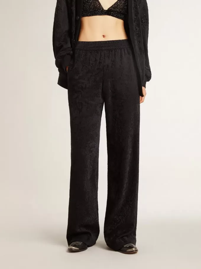 Schwarze Jogginghose für Damen mit Ton-in-Ton-Toile-de-Jouy-Print Schwarze Jogginghose für Damen mit Ton-in-Ton-Toile-de-Jouy-Print