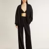 Schwarze Jogginghose für Damen mit Ton-in-Ton-Toile-de-Jouy-Print Schwarze Jogginghose für Damen mit Ton-in-Ton-Toile-de-Jouy-Print