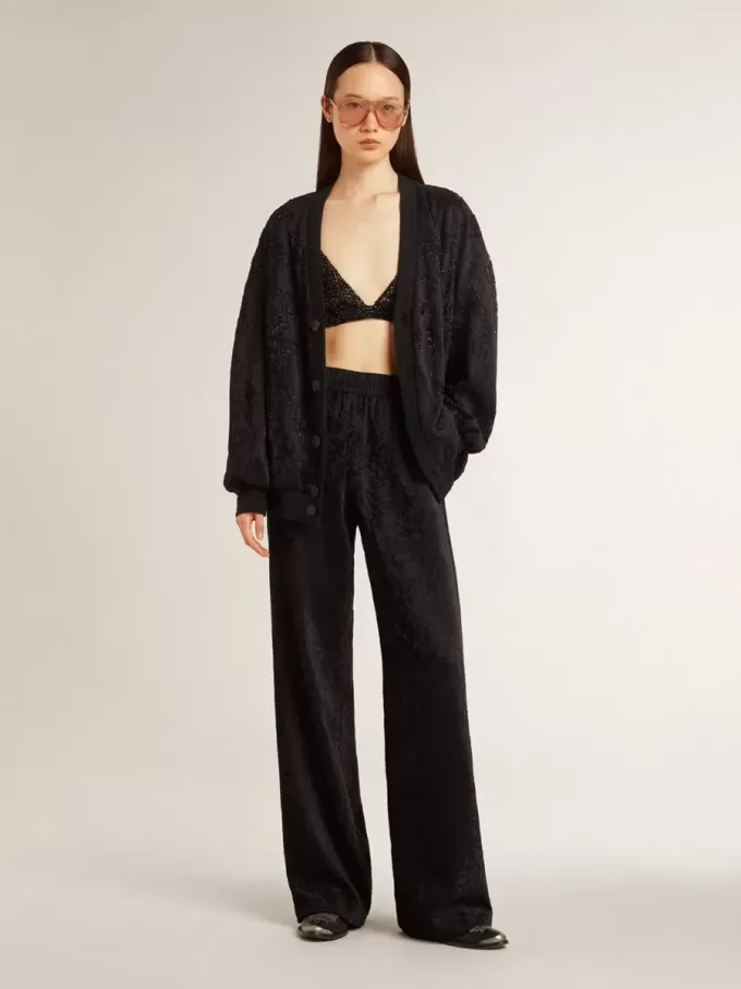 Schwarze Jogginghose für Damen mit Ton-in-Ton-Toile-de-Jouy-Print Schwarze Jogginghose für Damen mit Ton-in-Ton-Toile-de-Jouy-Print