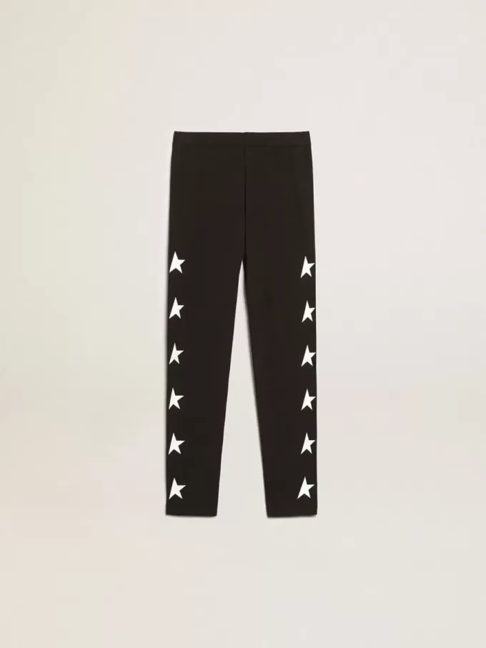 Schwarze Leggings für Mädchen mit weißen Sternen an den Seiten