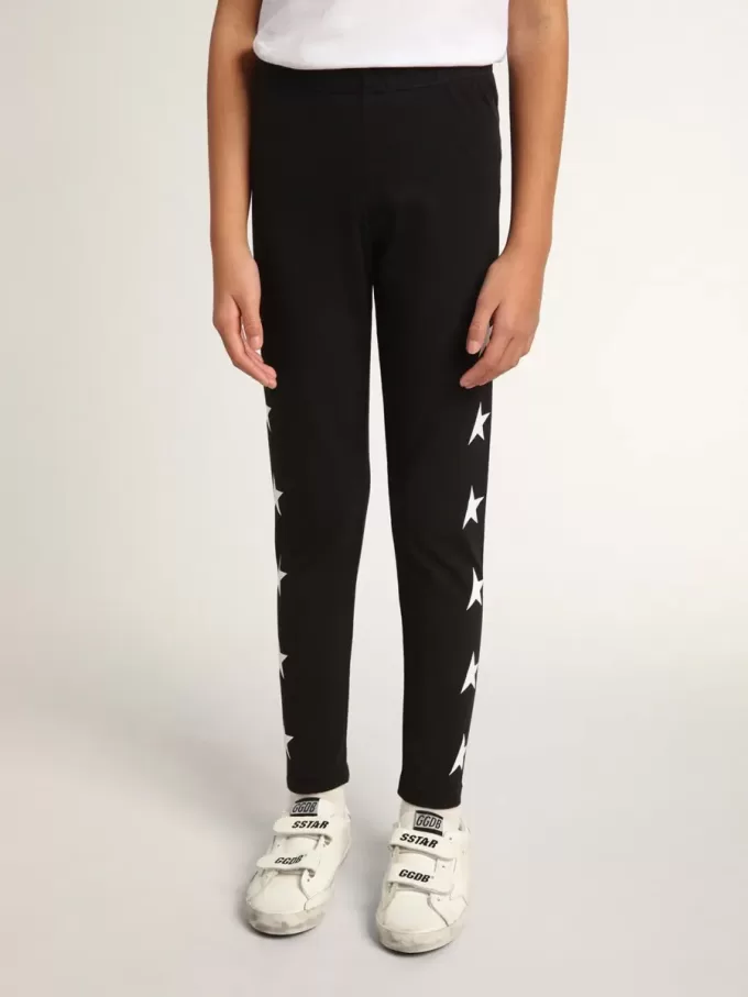 Schwarze Leggings für Mädchen mit weißen Sternen an den Seiten