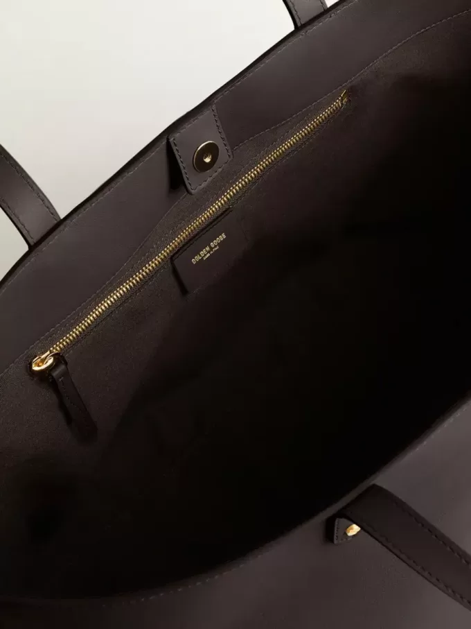 Schwarze Pasadena-Tasche aus glattem Leder mit goldenem Logo