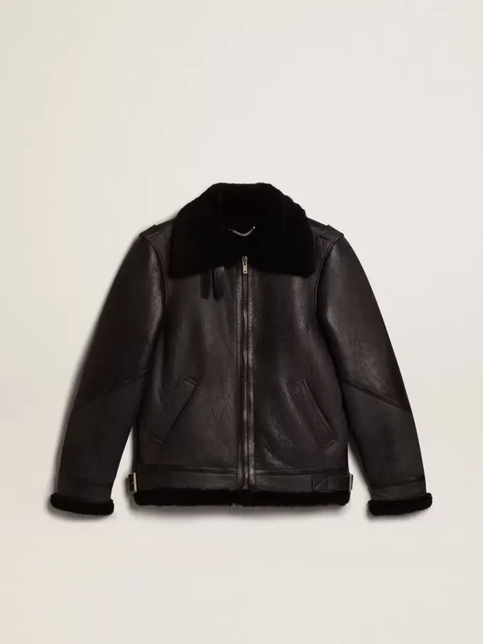 Schwarze Schaffelljacke Schwarze Schaffelljacke