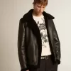 Schwarze Schaffelljacke Schwarze Schaffelljacke