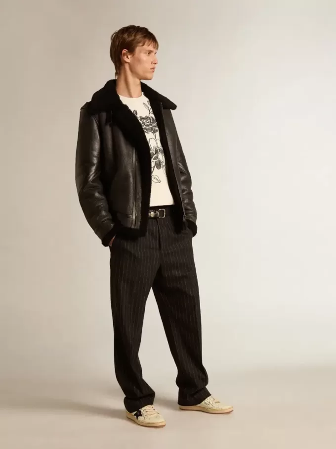 Schwarze Schaffelljacke Schwarze Schaffelljacke