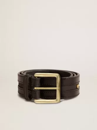 Schwarzer Damen-Gürtel aus gewaschenem Leder mit goldenen Nieten