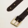 Schwarzer Damen-Gürtel aus gewaschenem Leder mit goldenen Nieten