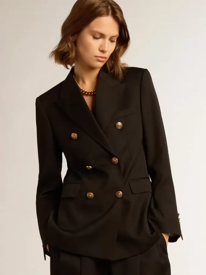 Schwarzer Damenblazer mit doppelter Knopfleiste Schwarzer Damenblazer mit doppelter Knopfleiste