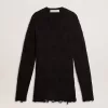 Schwarzer Herrenpullover aus Wolle mit Used-Look