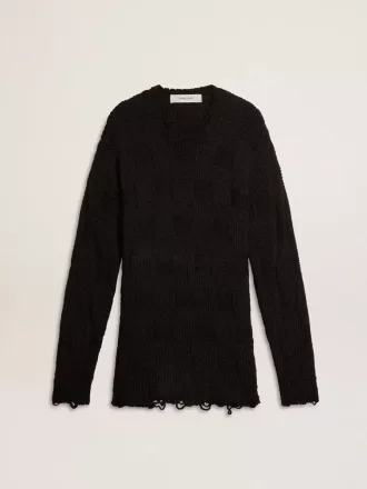 Schwarzer Herrenpullover aus Wolle mit Used-Look
