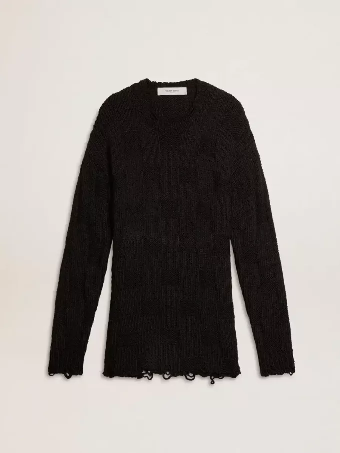 Schwarzer Herrenpullover aus Wolle mit Used-Look