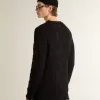 Schwarzer Herrenpullover aus Wolle mit Used-Look