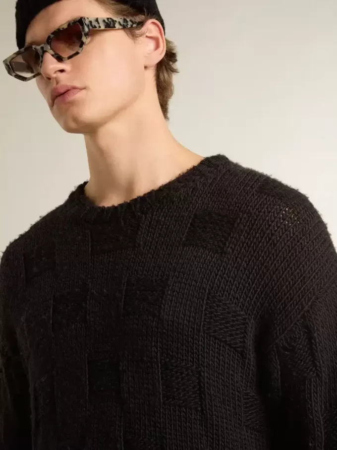 Schwarzer Herrenpullover aus Wolle mit Used-Look