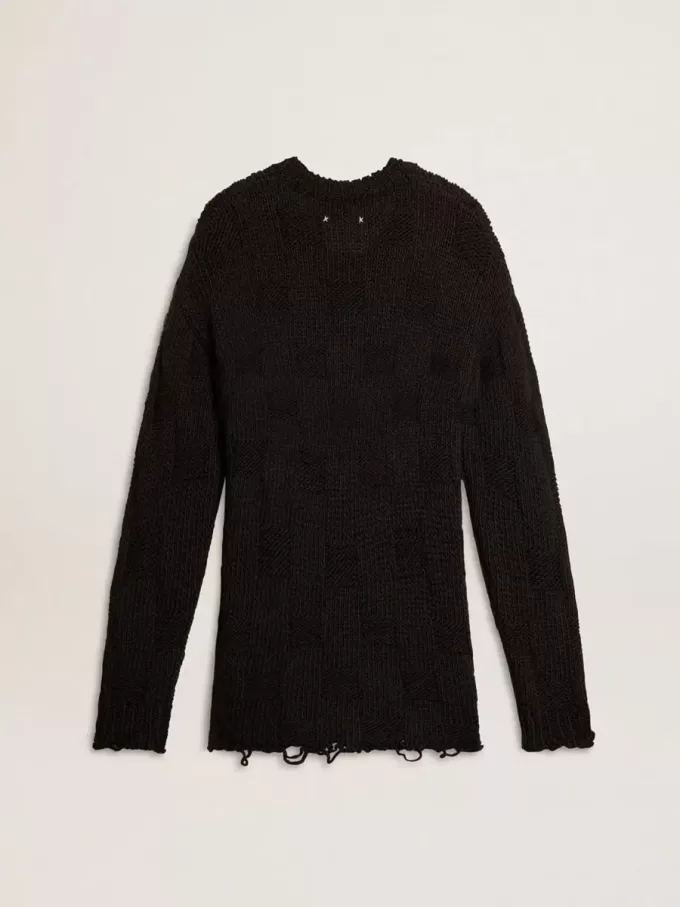 Schwarzer Herrenpullover aus Wolle mit Used-Look