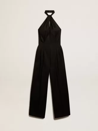 Schwarzer Overall aus Wollgabardine