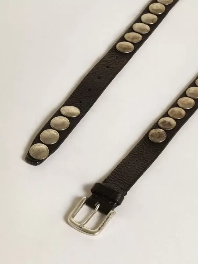Schwarzer Trinidad-Gürtel aus gewaschenem Leder mit Nieten