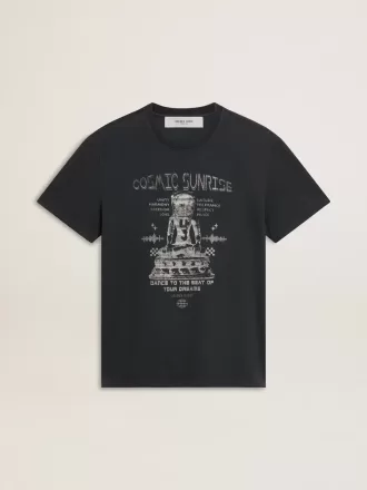 Schwarzes Baumwoll-T-Shirt für Herren mit Aufdruck auf der Vorderseite