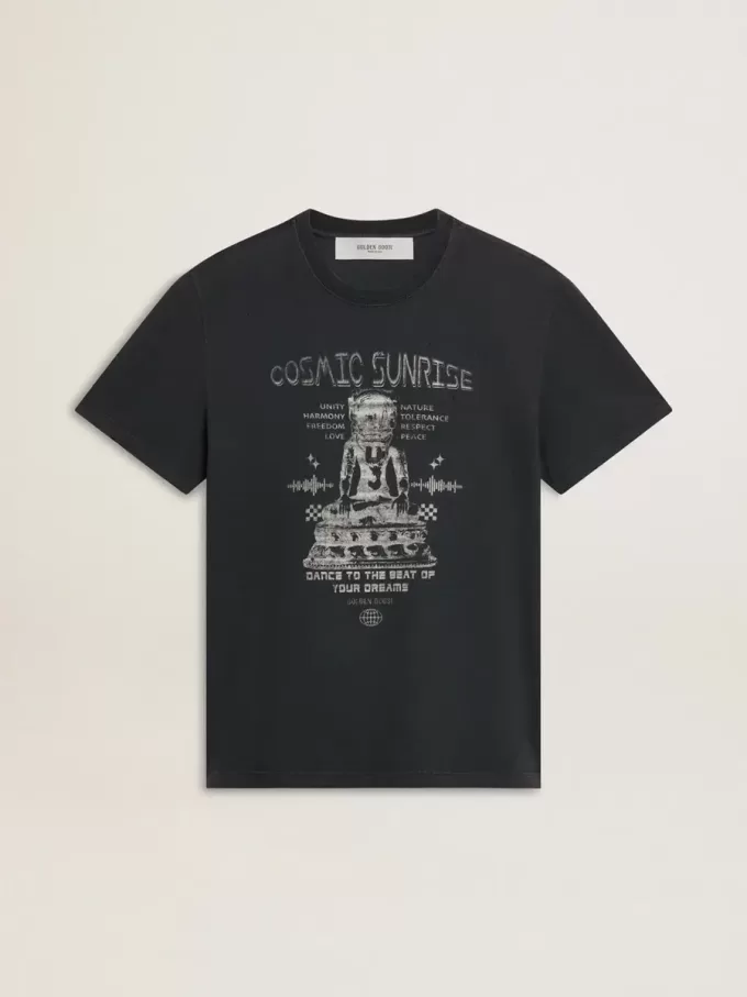 Schwarzes Baumwoll-T-Shirt für Herren mit Aufdruck auf der Vorderseite
