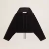 Schwarzes Chenille-Sweatshirt für Damen mit Stickerei auf dem Rücken