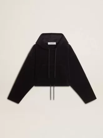 Schwarzes Chenille-Sweatshirt für Damen mit Stickerei auf dem Rücken