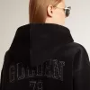 Schwarzes Chenille-Sweatshirt für Damen mit Stickerei auf dem Rücken