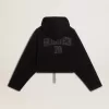 Schwarzes Chenille-Sweatshirt für Damen mit Stickerei auf dem Rücken