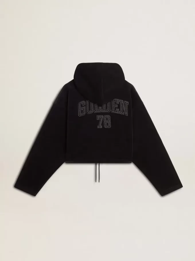 Schwarzes Chenille-Sweatshirt für Damen mit Stickerei auf dem Rücken