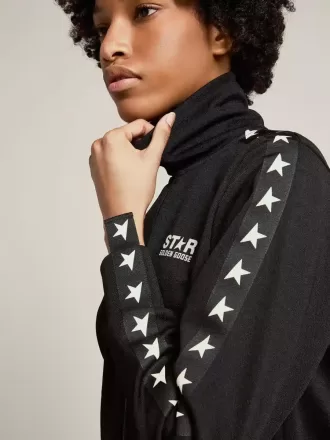 Schwarzes Damen-Sweatshirt mit Reißverschluss und weißen Sternen