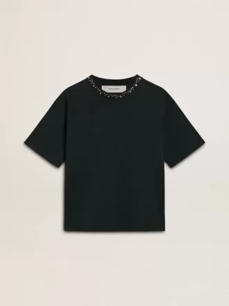 Schwarzes Damen-T-Shirt mit Kristallen