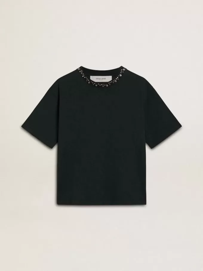 Schwarzes Damen-T-Shirt mit Kristallen