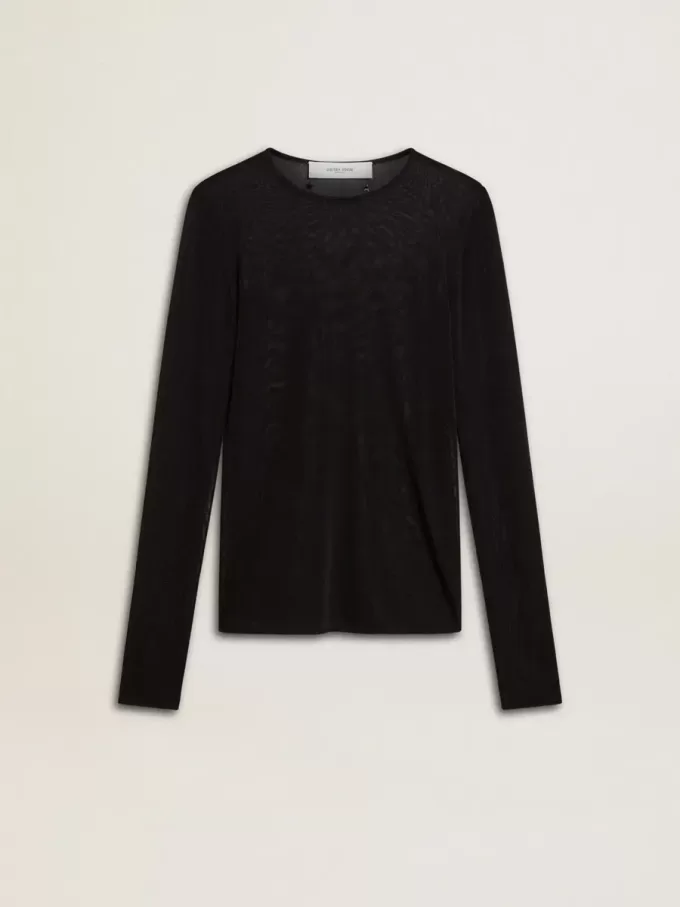 Schwarzes Damen-T-Shirt mit Rundhalsausschnitt