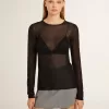 Schwarzes Damen-T-Shirt mit Rundhalsausschnitt