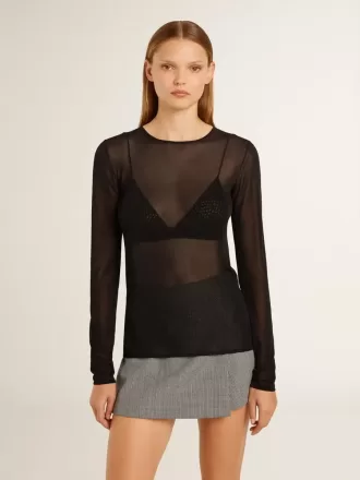 Schwarzes Damen-T-Shirt mit Rundhalsausschnitt