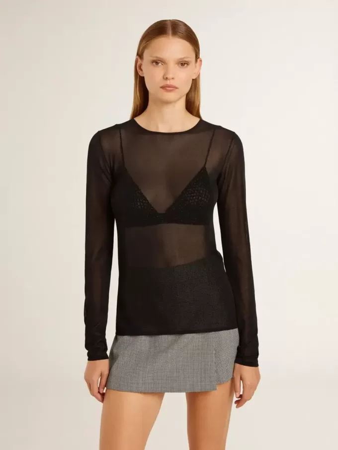 Schwarzes Damen-T-Shirt mit Rundhalsausschnitt