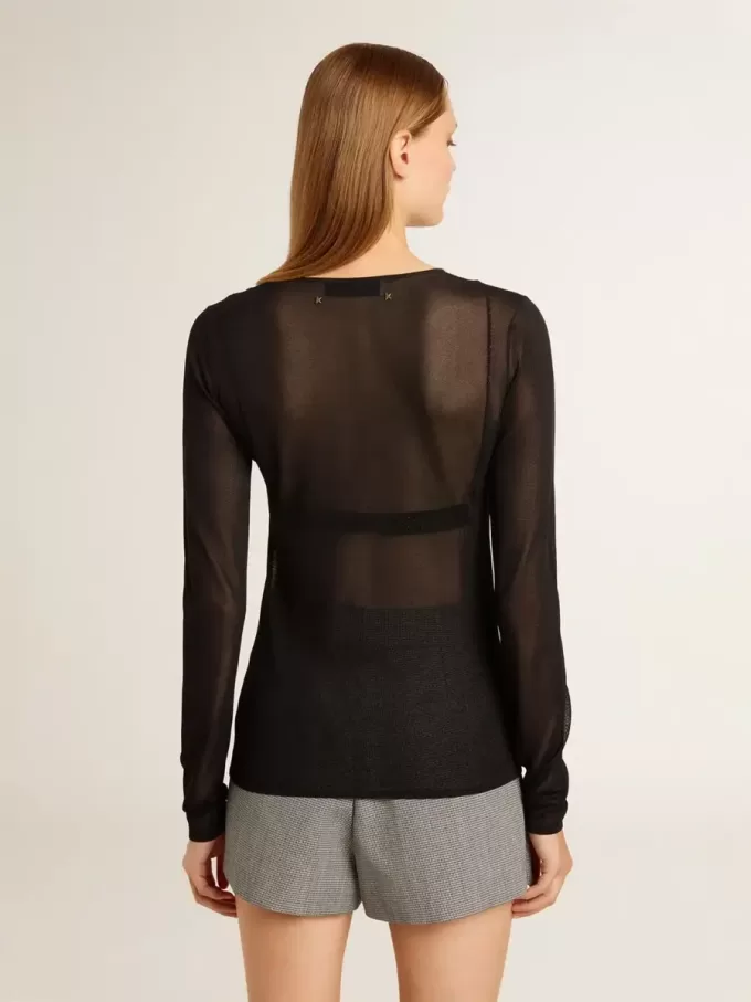 Schwarzes Damen-T-Shirt mit Rundhalsausschnitt